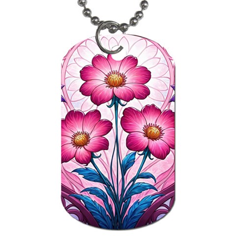 Fantasy Pink Flowers Stained Glass Dog Tag (One Side) from ArtsNow.com Front