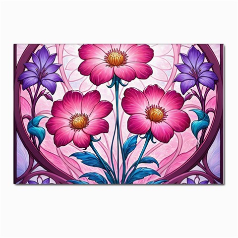 Fantasy Pink Flowers Stained Glass Postcards 5  x 7  (Pkg of 10) from ArtsNow.com Front