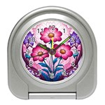 Fantasy Pink Flowers Stained Glass Travel Alarm Clock