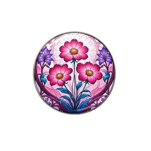 Fantasy Pink Flowers Stained Glass Hat Clip Ball Marker from ArtsNow.com Front