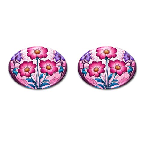 Fantasy Pink Flowers Stained Glass Cufflinks (Oval) from ArtsNow.com Front(Pair)