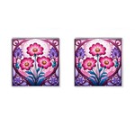 Fantasy Pink Flowers Stained Glass Cufflinks (Square)