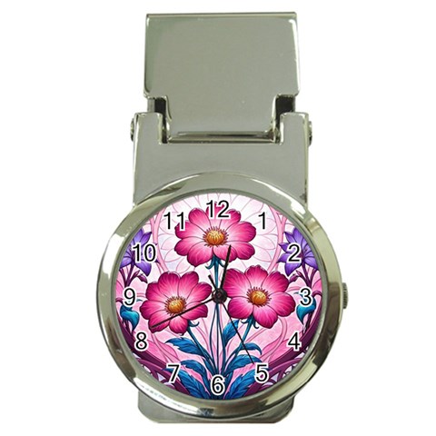 Fantasy Pink Flowers Stained Glass Money Clip Watches from ArtsNow.com Front