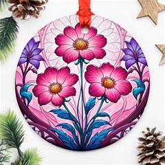 Fantasy Pink Flowers Stained Glass Round Ornament (Two Sides) from ArtsNow.com Back