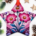 Fantasy Pink Flowers Stained Glass Star Ornament (Two Sides)