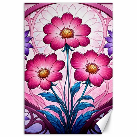 Fantasy Pink Flowers Stained Glass Canvas 24  x 36  from ArtsNow.com 23.35 x34.74  Canvas - 1