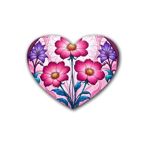 Fantasy Pink Flowers Stained Glass Rubber Coaster (Heart) from ArtsNow.com Front