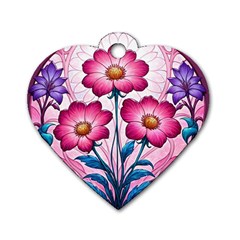 Fantasy Pink Flowers Stained Glass Dog Tag Heart (Two Sides) from ArtsNow.com Front