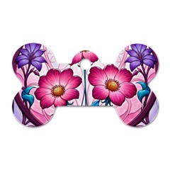 Fantasy Pink Flowers Stained Glass Dog Tag Bone (Two Sides) from ArtsNow.com Front