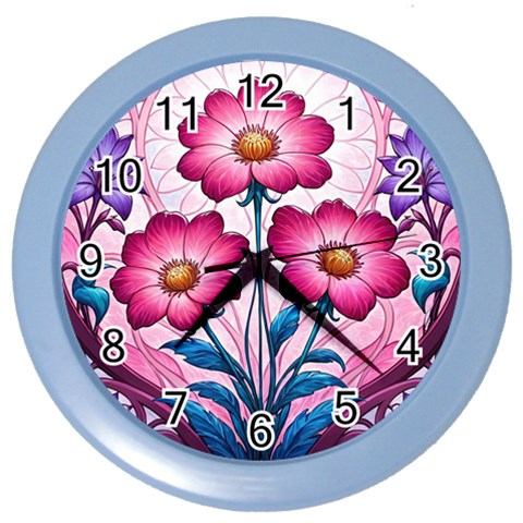 Fantasy Pink Flowers Stained Glass Color Wall Clock from ArtsNow.com Front