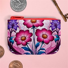 Fantasy Pink Flowers Stained Glass Mini Coin Purse from ArtsNow.com Front