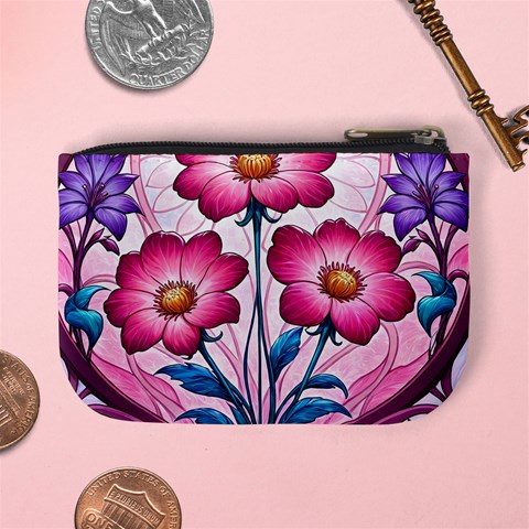 Fantasy Pink Flowers Stained Glass Mini Coin Purse from ArtsNow.com Back