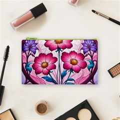 Fantasy Pink Flowers Stained Glass Cosmetic Bag (Small) from ArtsNow.com Front