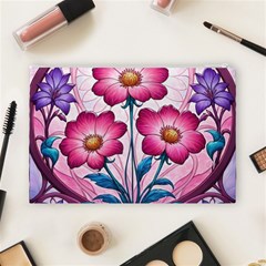 Fantasy Pink Flowers Stained Glass Cosmetic Bag (Large) from ArtsNow.com Back