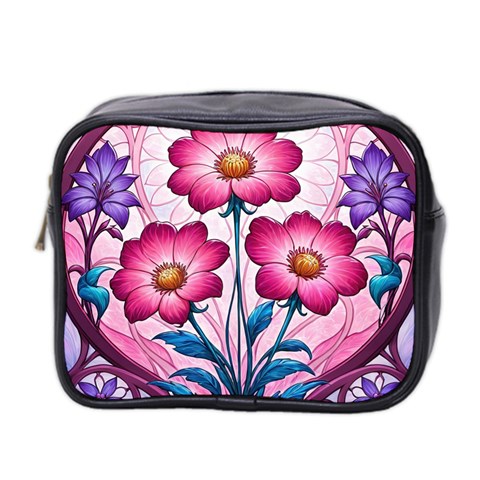 Fantasy Pink Flowers Stained Glass Mini Toiletries Bag (Two Sides) from ArtsNow.com Front