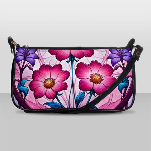 Fantasy Pink Flowers Stained Glass Leather Shoulder Clutch Bag from ArtsNow.com Front