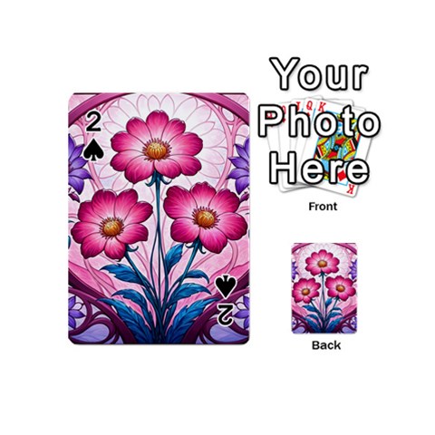 Fantasy Pink Flowers Stained Glass Playing Cards 54 Designs (Mini) from ArtsNow.com Front - Spade2