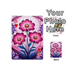 Fantasy Pink Flowers Stained Glass Playing Cards 54 Designs (Mini) from ArtsNow.com Front - Heart5