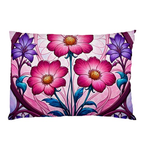 Fantasy Pink Flowers Stained Glass Pillow Case (Two Sides) from ArtsNow.com Back