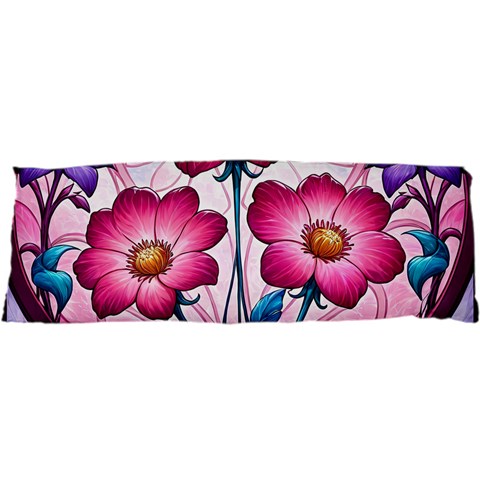 Fantasy Pink Flowers Stained Glass 25 x71  Body Pillow Case Dakimakura (Two Sides) from ArtsNow.com Front