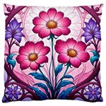 Fantasy Pink Flowers Stained Glass Large Cushion Case (One Side)