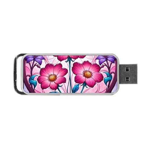 Fantasy Pink Flowers Stained Glass Portable USB Flash (Two Sides) from ArtsNow.com Back