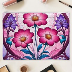 Fantasy Pink Flowers Stained Glass Cosmetic Bag (XXXL) from ArtsNow.com Front