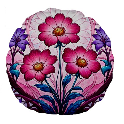 Fantasy Pink Flowers Stained Glass Large 18  Premium Round Cushions from ArtsNow.com Back