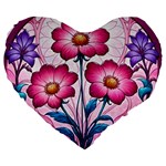 Fantasy Pink Flowers Stained Glass Large 19  Premium Heart Shape Cushions