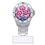 Fantasy Pink Flowers Stained Glass Plastic Nurses Watch