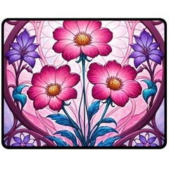 Fantasy Pink Flowers Stained Glass Two Sides Fleece Blanket (Medium) from ArtsNow.com 58.8 x47.4  Blanket Back