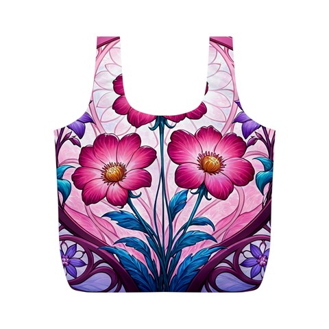 Fantasy Pink Flowers Stained Glass Full Print Recycle Bag (M) from ArtsNow.com Back