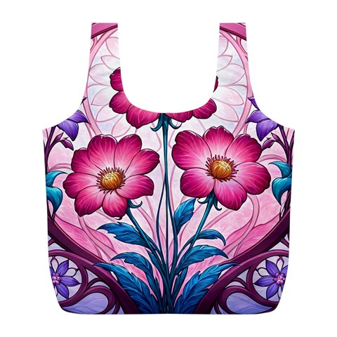 Fantasy Pink Flowers Stained Glass Full Print Recycle Bag (L) from ArtsNow.com Front