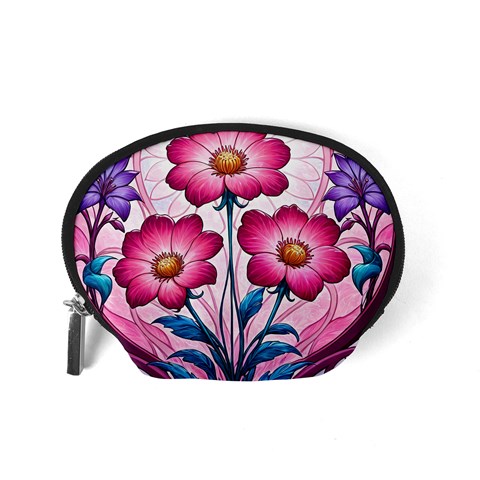 Fantasy Pink Flowers Stained Glass Accessory Pouch (Small) from ArtsNow.com Back