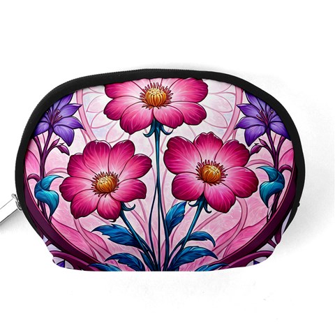 Fantasy Pink Flowers Stained Glass Accessory Pouch (Medium) from ArtsNow.com Back