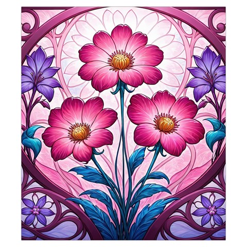 Fantasy Pink Flowers Stained Glass Drawstring Pouch (Small) from ArtsNow.com Front