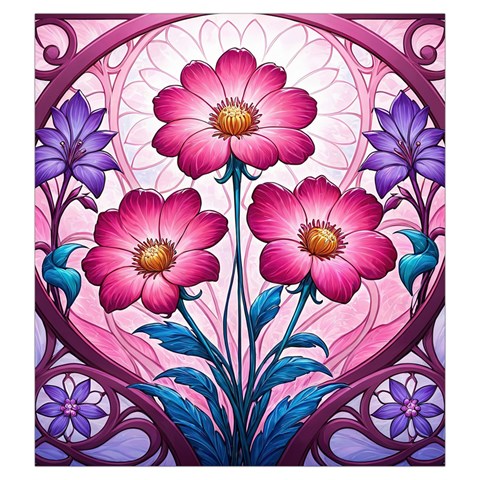 Fantasy Pink Flowers Stained Glass Drawstring Pouch (Large) from ArtsNow.com Front