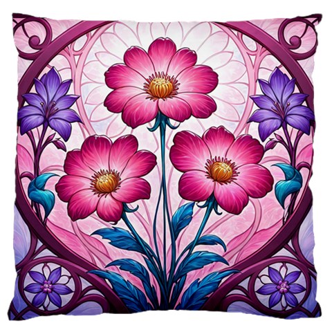 Fantasy Pink Flowers Stained Glass Standard Premium Plush Fleece Cushion Case (Two Sides) from ArtsNow.com Front