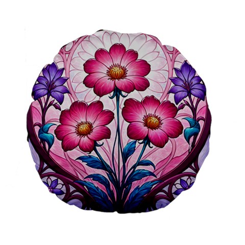 Fantasy Pink Flowers Stained Glass Standard 15  Premium Flano Round Cushions from ArtsNow.com Back