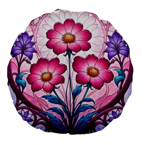 Fantasy Pink Flowers Stained Glass Large 18  Premium Flano Round Cushions from ArtsNow.com Front