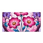 Fantasy Pink Flowers Stained Glass Satin Wrap 35  x 70 