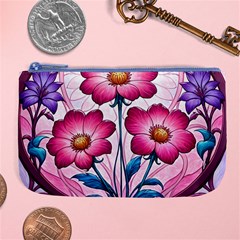 Fantasy Pink Flowers Stained Glass Large Coin Purse from ArtsNow.com Front