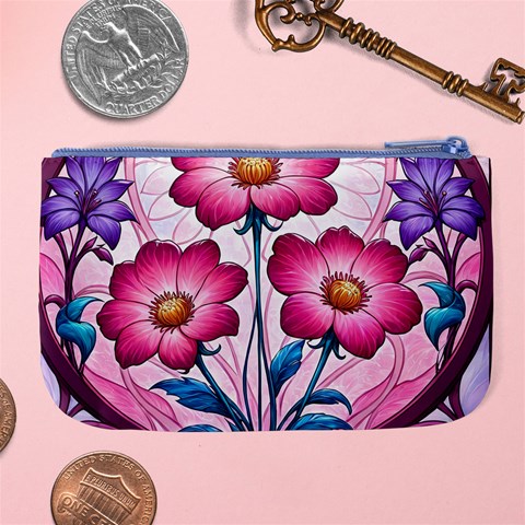 Fantasy Pink Flowers Stained Glass Large Coin Purse from ArtsNow.com Back