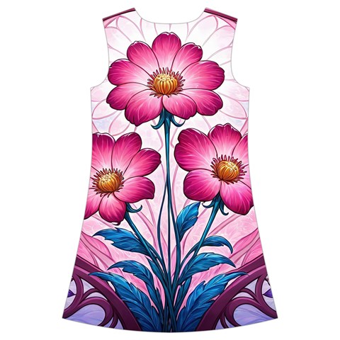 Fantasy Pink Flowers Stained Glass Kids  Short Sleeve Velvet Dress from ArtsNow.com Back