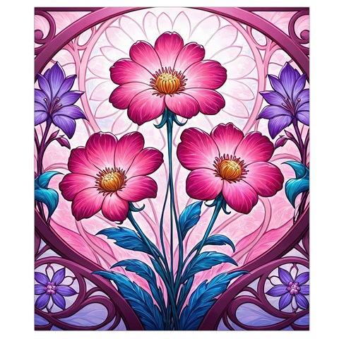 Fantasy Pink Flowers Stained Glass Belt Pouch Bag (Large) from ArtsNow.com Back Strap