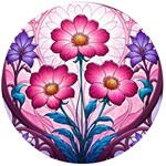 Fantasy Pink Flowers Stained Glass Wooden Bottle Opener (Round)