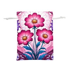 Fantasy Pink Flowers Stained Glass Lightweight Drawstring Pouch (S) from ArtsNow.com Front