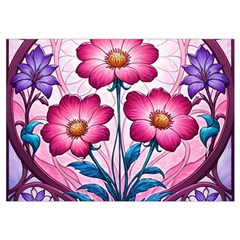 Fantasy Pink Flowers Stained Glass Wristlet Pouch Bag (Small) from ArtsNow.com Belt Loop