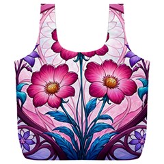 Fantasy Pink Flowers Stained Glass Full Print Recycle Bag (XXXL) from ArtsNow.com Back