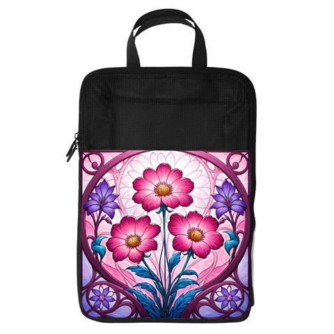 Fantasy Pink Flowers Stained Glass Foldable Shoe Storage Bag from ArtsNow.com Front